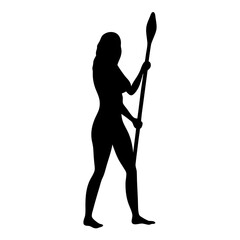 Silhouette of a strong woman with a spear, ready for action