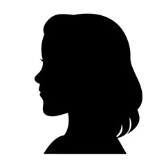 Silhouette of a woman with short wavy hair, head in profile