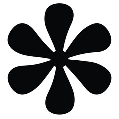 Simple Black Flower Design with Six Petals on a White Background