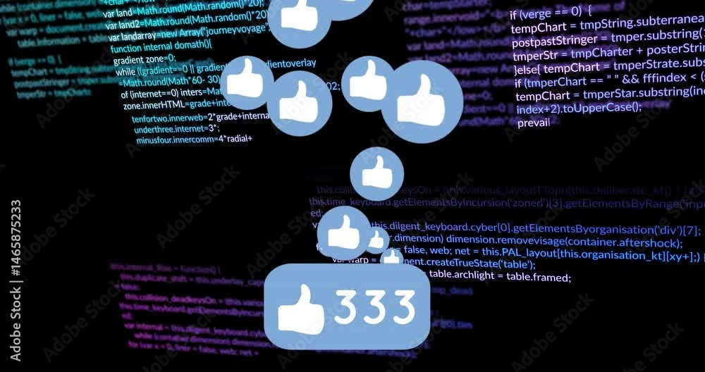 Poster code feedback showing floating blue thumbs-up icons rising over dark code backdrop with 400 bubble