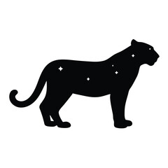 Celestial Panther Silhouette with Starry Embellishments against a White Background