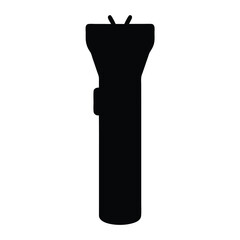 A solid black silhouette of a vintage handheld flashlight design