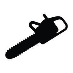 A solid black silhouette of a powerful chainsaw against white backdrop