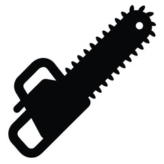 Black Silhouette of a Chainsaw with a Handle and Saw Teeth