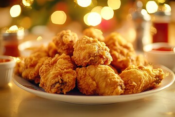 golden fried chicken delights served on a festive table setting creating a warm and inviting atmosphere