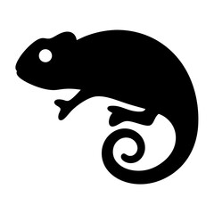 Stylized Silhouette of a Chameleon with Curled Tail on a White Background