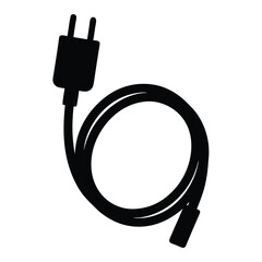 Black silhouette of a power cord with a plug and adapter end