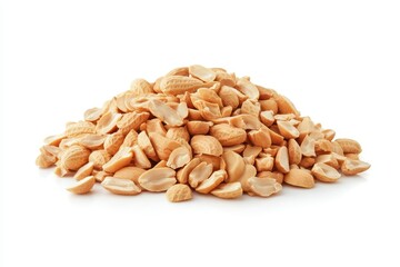 Pile of shelled peanuts isolated on white background for snack or ingredient