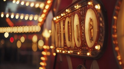 Vintage Carnival Sign with Glowing Lights and Festive Bokeh