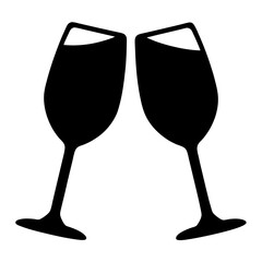 Silhouette of two elegant wine glasses clinking together in celebration and cheers