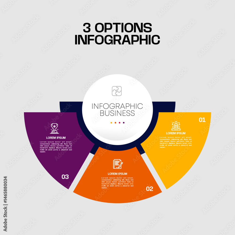 Poster infographic template design 3 options features a circle diagram for web presentation. vector eps