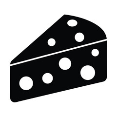 Simple black and white cheese icon illustration, swiss cheese triangle piece