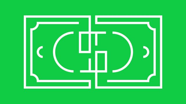 Animated Minimal Dollar Money Icon with Outline Design on Green Screen Background