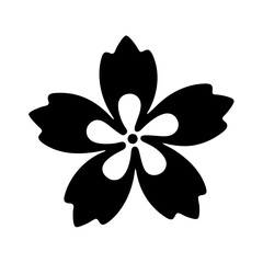 Naklejka premium Monochrome image of a five petal flower with a central circular core