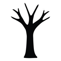 Silhouette of bare tree branches against a white background stark contrast