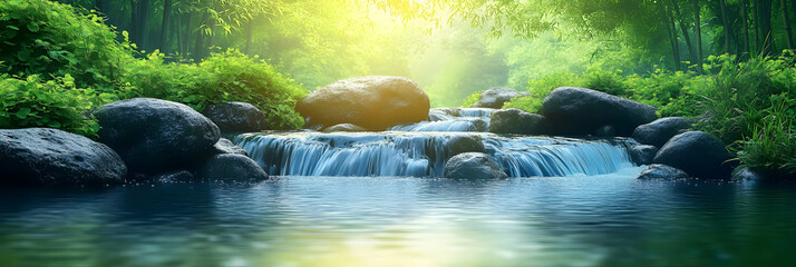 Fototapeta premium Serene Waterfall Illustration