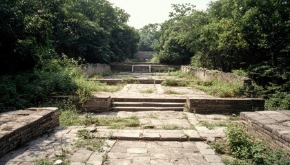 Ancient stone pathway through a park