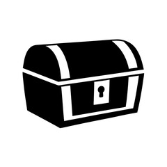 A black and white illustration of a locked treasure chest icon design