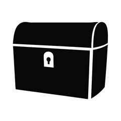 Black silhouette illustration of a treasure chest with a keyhole on white