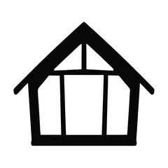 Simple black and white graphic of house frame with roof shape