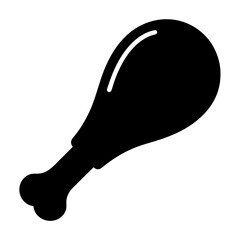 Simple black silhouette graphic of fried chicken drumstick on white background