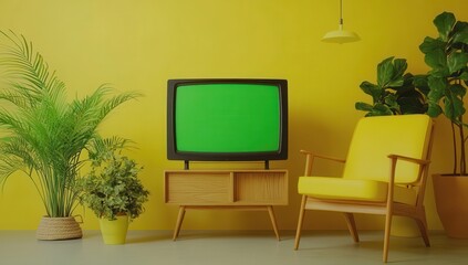Retro Living Room with Green Screen TV