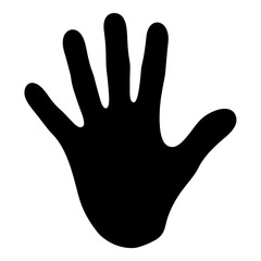 Bold black handprint on white background, a symbol of reaching out