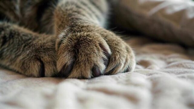 A heartwarming close up video of a cat paw