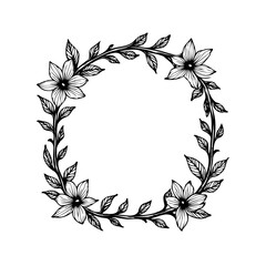 Elegant Floral Wreath: Black and White Botanical Design with Refined Simplicity