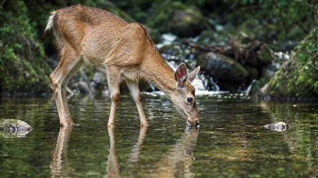 A deer drinking water 