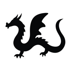 Silhouette of a winged dragon in profile, a fantastical mythical creature