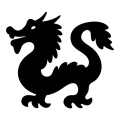 Silhouette of a Chinese Dragon Depicted in Black on a White Background