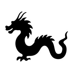Stylized Black Dragon Silhouette Illustration on White Background with Curled Body
