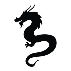 Dramatic silhouette of a mythical dragon with scales and curved tail