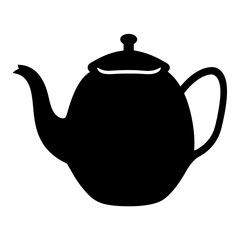 Black and white silhouette of a simple teapot illustration on white