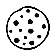 Simple HandDrawn Chocolate Chip Cookie Illustration on Plain White Background, Isolated