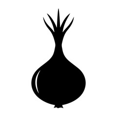 Simple minimalist black silhouette of an onion on a plain white background