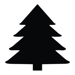 A simple black silhouette of a classic evergreen Christmas tree