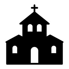 Simple black silhouette of a church with arched windows and cross
