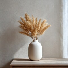 Add a touch of elegance to any space with this sleek white ceramic vase, featuring delicate dried pampas grass. Perfect for minimalist and boho decor styles.