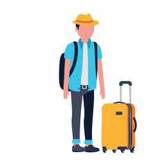 Traveler with Backpack and Suitcase. Vector Image