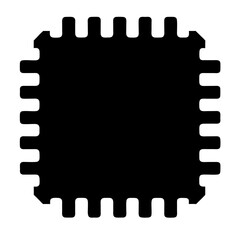Abstract Black Square with Rounded Protrusions Resembling a Computer Chip Design