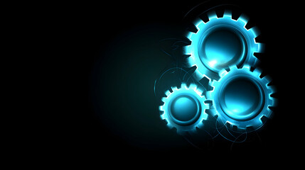 Abstract glowing blue gears on a dark background, representing teamwork, technology, and innovation. Ideal for technological and engineering concepts.