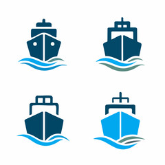 Collection of Vessel Icons on Waves. Vector Image