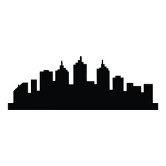 Naklejka premium Black and White Silhouette of a Generic City Skyline with Tall Buildings