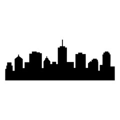 Naklejka premium Black Cityscape Silhouette Illustration with Varied Building Heights and Styles