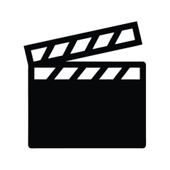 Simple iconic film slate illustration in black color on a white background
