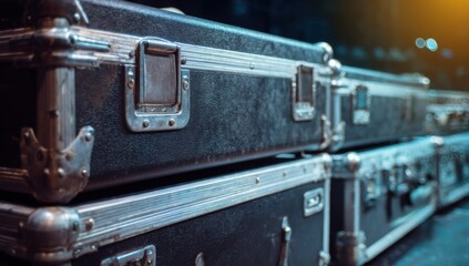 Stacked road cases for equipment transport