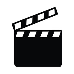 A single black clapperboard illustration representing filmmaking and movie production industry