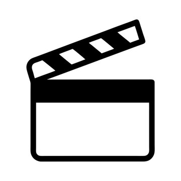 Simple black and white vector illustration of a classic film clapperboard